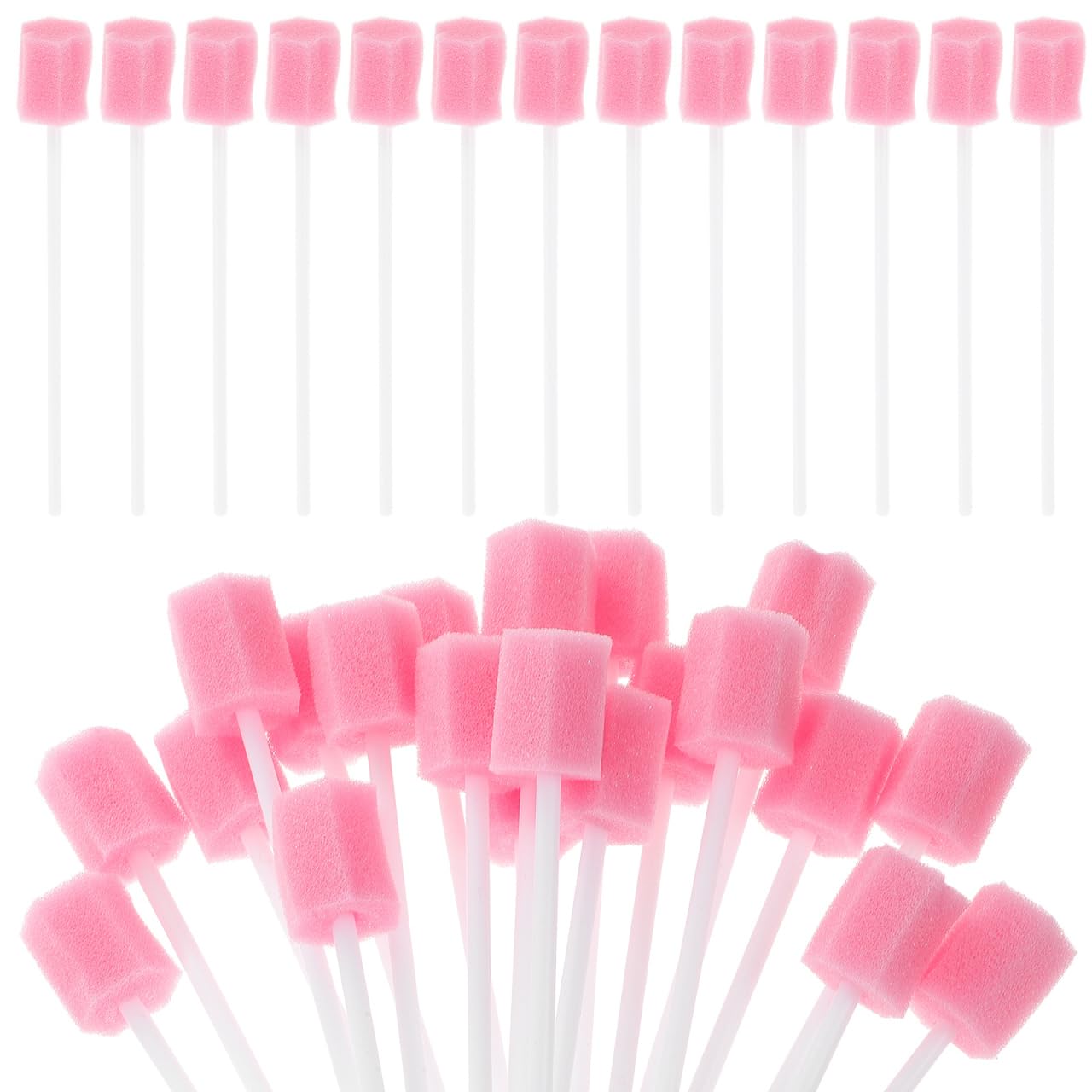 Healifty 200Pcs Disposable Oral Swabs Sponge, Unflavored Mouth Cleaning Tooth, Foam Toothbrush Swabsticks for Elderly Bedridden Care & Baby Tongue Cleaner Pink