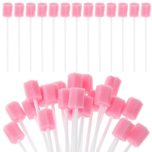 Healifty 200Pcs Disposable Oral Swabs Sponge, Unflavored Mouth Cleaning Tooth, Foam Toothbrush Swabsticks for Elderly Bedridden Care & Baby Tongue Cleaner Pink