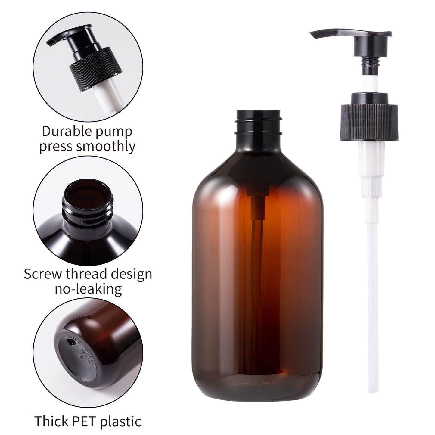 Amorettise 6 Pack Shampoo and Conditioner Dispenser Bottles, 4 Pack 22 Oz & 2 Pack 8 Oz Refillable Square Plastic Pump Bottles for Dispensing Lotions, Shampoo, Conditioner, and Body Wash (Black)