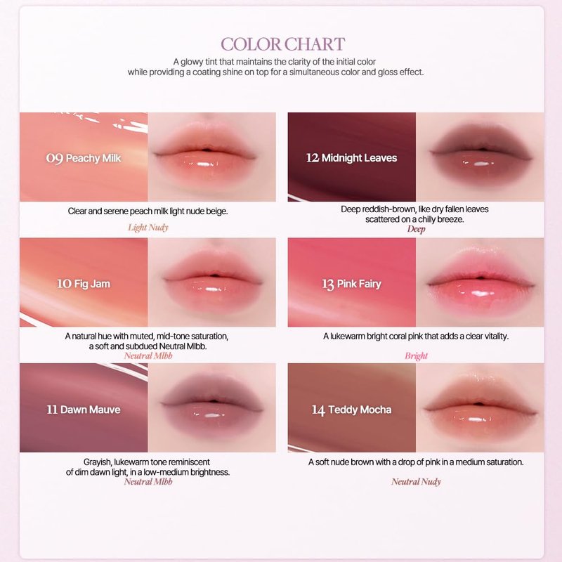 Heart Percent Dote On Mood One Way Glowy Tint, Glass-like High Shine Glossy Finish w/Long-Lasting Luminous Color Lip Stain for Glowy Look, #11.Dawn Mauve