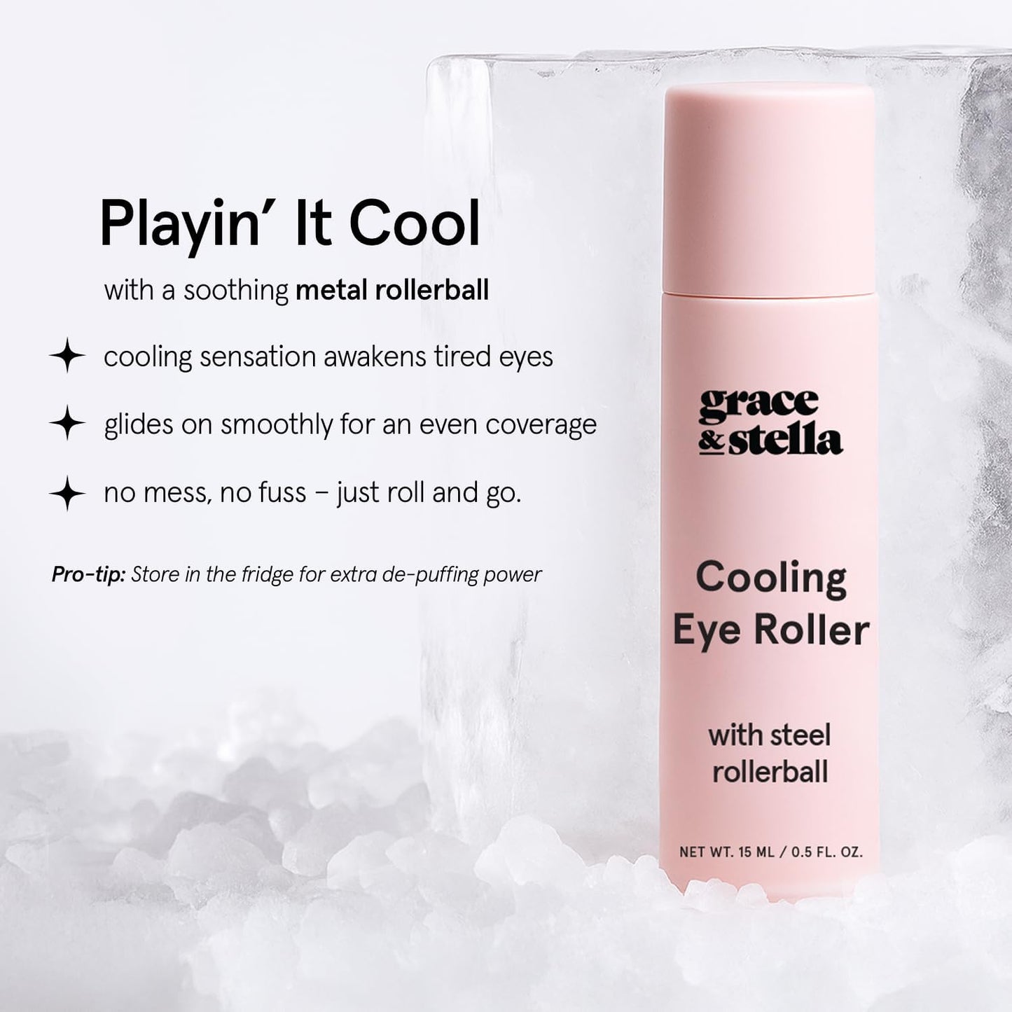 grace & stella Under Eye Brightener with Cooling Metal Rollerball - Ceramide & Caffeine Eye Cream for Puffy Eyes - Travel Size Toiletries - Vegan Skincare