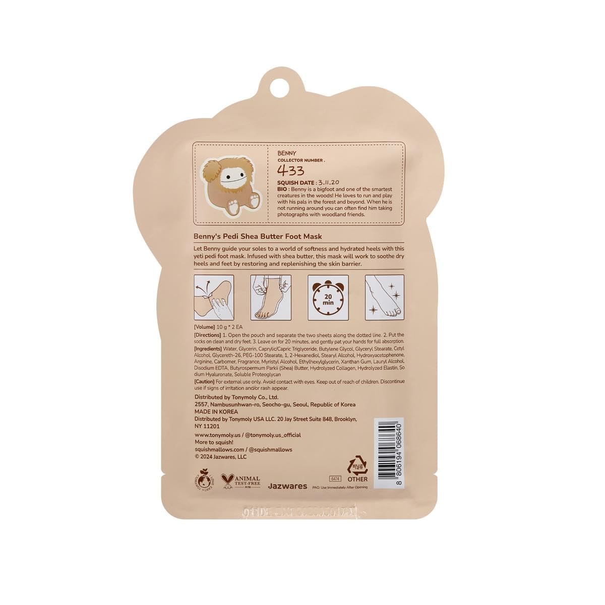 TONYMOLY Shea Butter Foot Mask Set of 3 - Hydrating Pedi Treatment for Dry, Cracked Heels | Nourishing Self-Care Gift