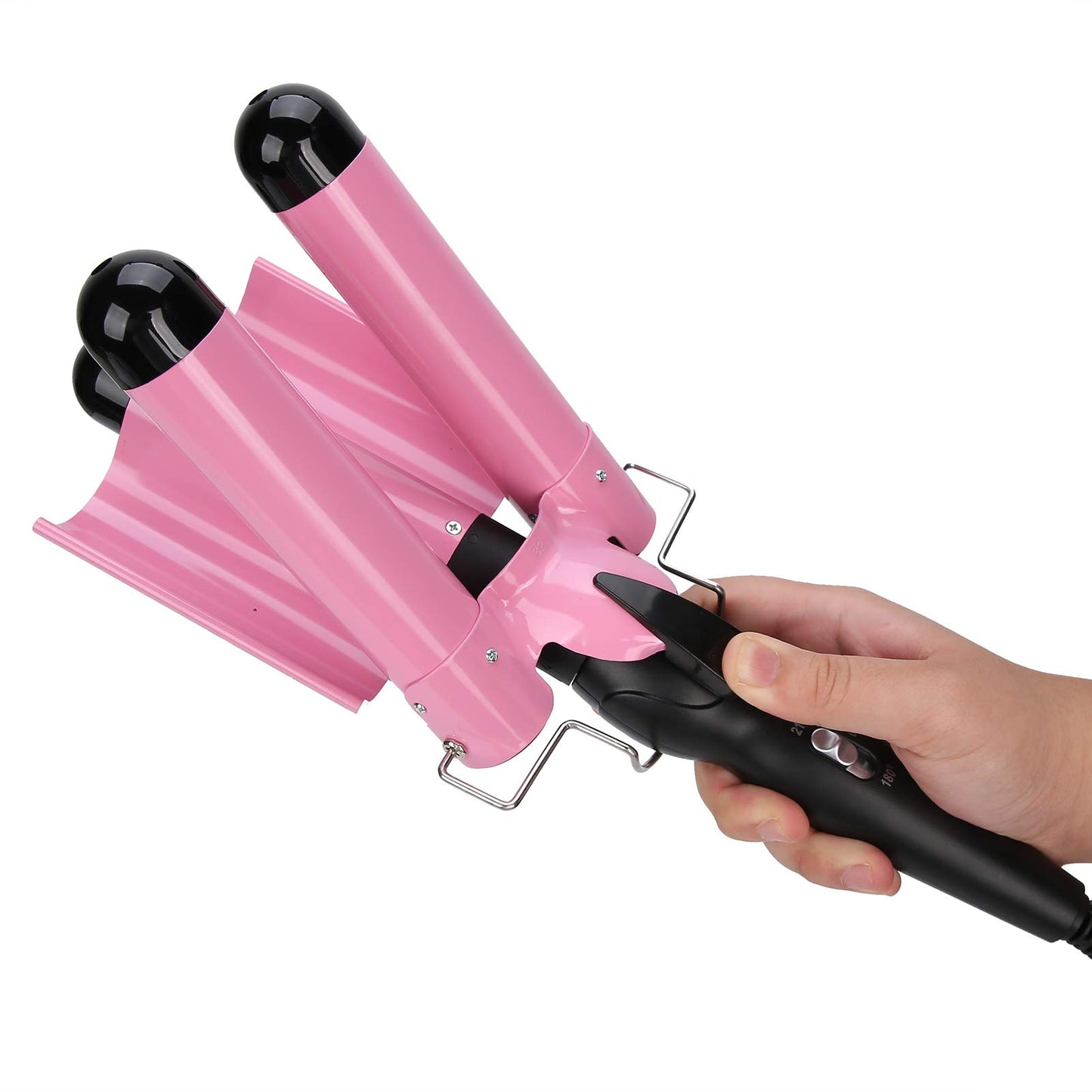3 Curling Iron Wand, 1 Inch Ceramic Tourmaline Triple Barrels, Hair Crimper Beach Waving Styling Tools with Temperature Adjustment and Dual Voltage for All Hair