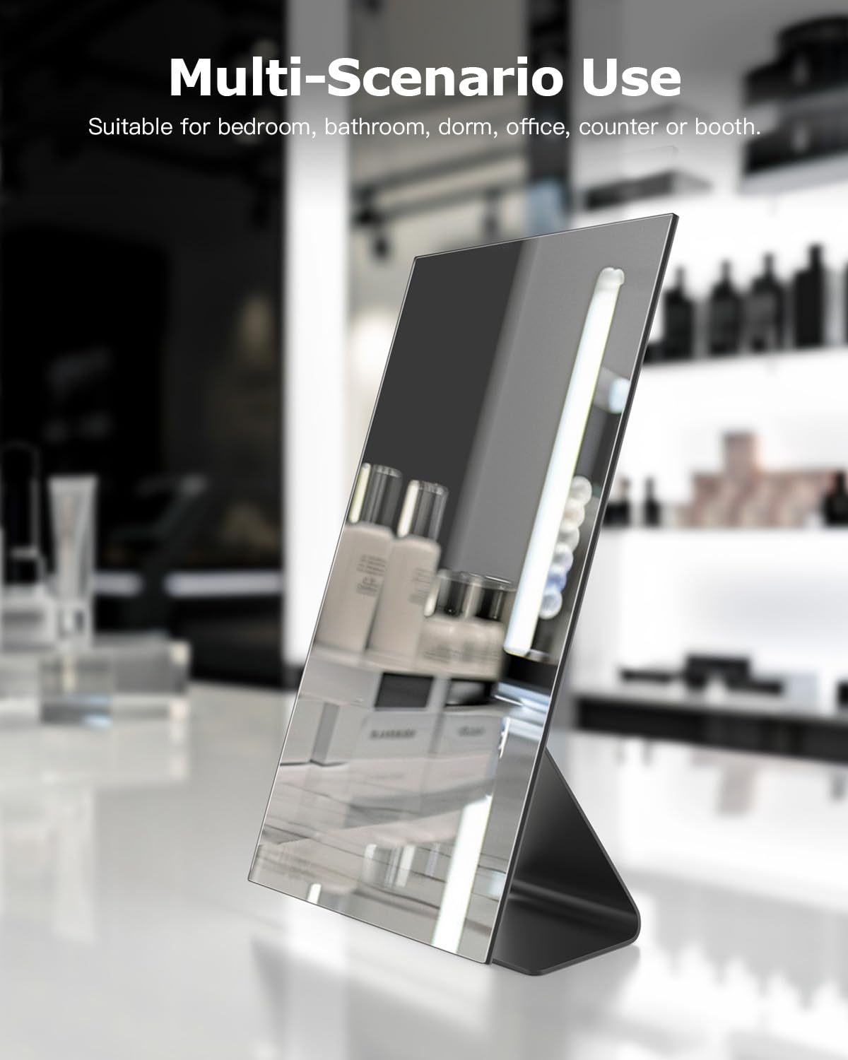 NEZZOE Rectangular Free-Standing Makeup Mirror, Frameless 1X Vanity Mirror with Adjustable Tilt, Metal Base, for Desk, Bathroom Countertop or Windowsill, 12 x 7 Inches