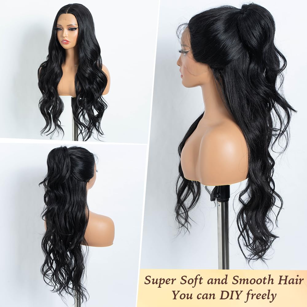 Rebecca Q Long Wavy Synthetic Lace Front Wig for Women 30 inches Middle Part Natural Hairline Heat Resistant Fiber Wigs for Daily Party (Ginger)