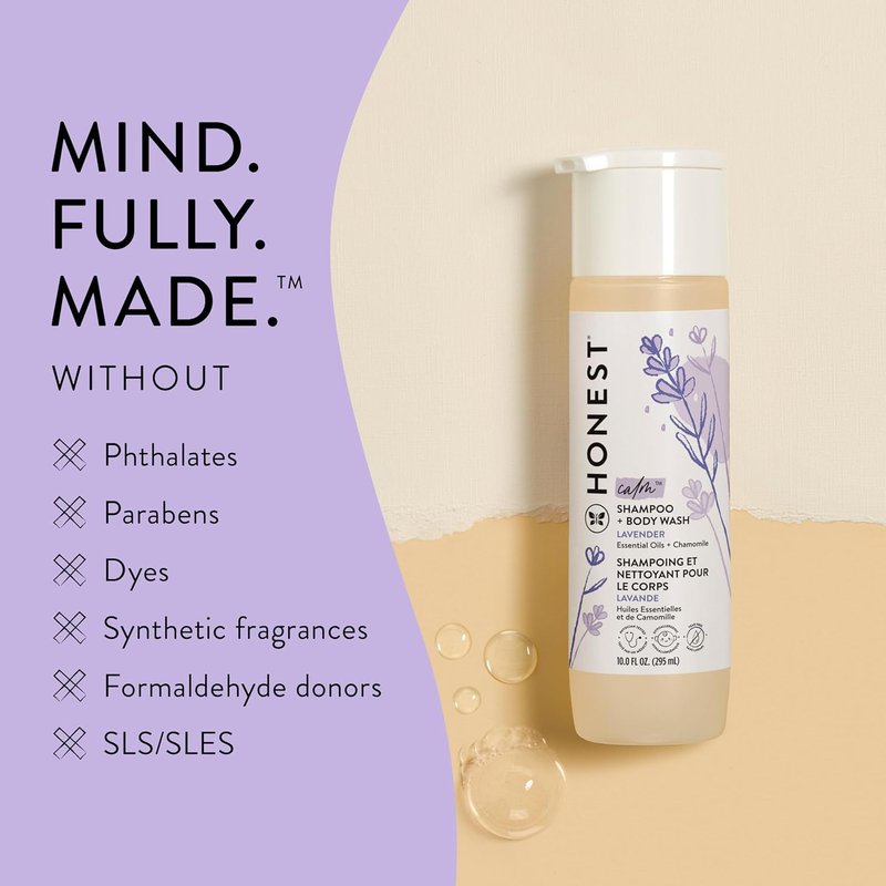 The Honest Company Baby Shampoo, Body Wash & Conditioner Duo, 2-in-1 Cleansing, Silicone-Free, Naturally Derived, Lavender Calm Scent, 10 fl oz (Pack of 4)