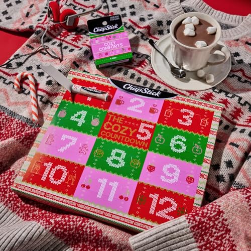 ChapStick 12 Days Advent Calendar Lip Balm Holiday Gift Set, Moisturizing Daily Lip Care For Dry, Chapped Lips, Soothing Hydration, Limited Edition Cozy Flavors, 12 Pack Variety, 0.15 OZ EA