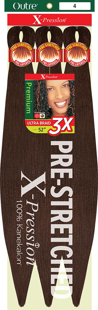 Outre X-Pression Braid - Pre-Stretched 52" Braiding Hair | 3X Medium Brown (5 Pack)