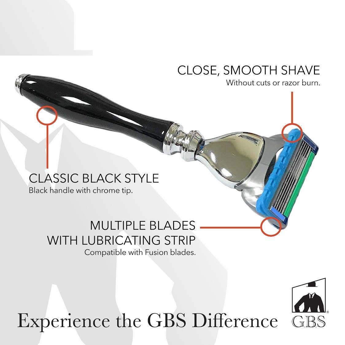 G.B.S 4 Piece Shaving Set, 5 Blade Cartridge Compatible Black Handle Razor, Black Shaving Brush Synthetic, Shave Razor and Brush Stand, Sandalwood Shaving Cream Grooming Kit for Men
