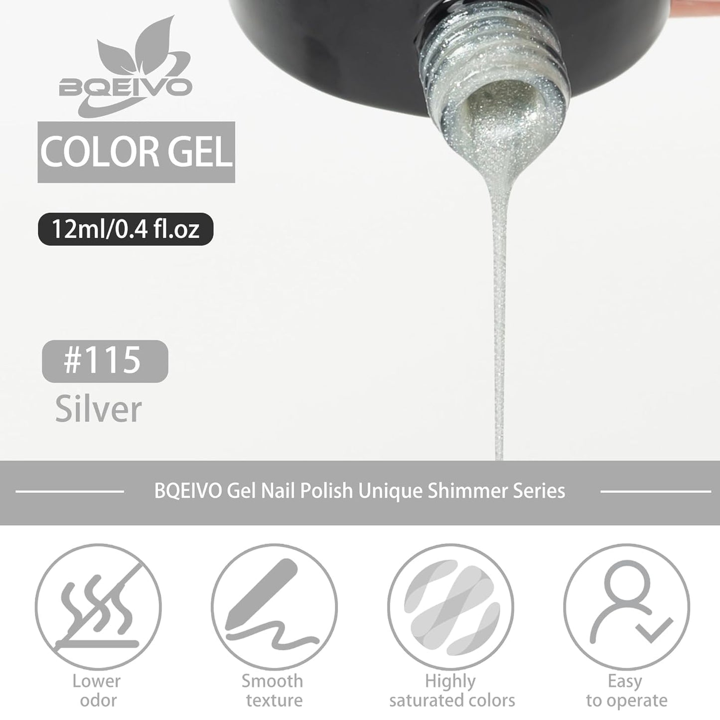 BQEIVO Stardust Silver Gel Nail Polish 12 ml with lasting shine and twinkling allure of rhinestones Cured with UV lamp Ideal for at-home manicure and nail art