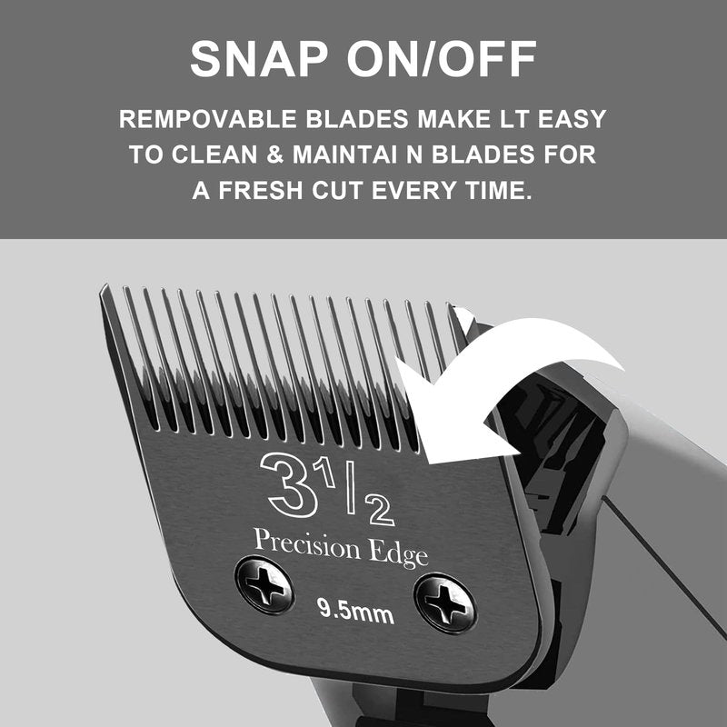 Size3-1/2 Professional Detachable Replacement stainless steel Blades set,compatible with Andis AGC,BDC,BGC,MBG Series,oster Classic 76/Star-Teq/Power-Teq Clippers，Cut Length 3/8-Inch(9.5mm) black