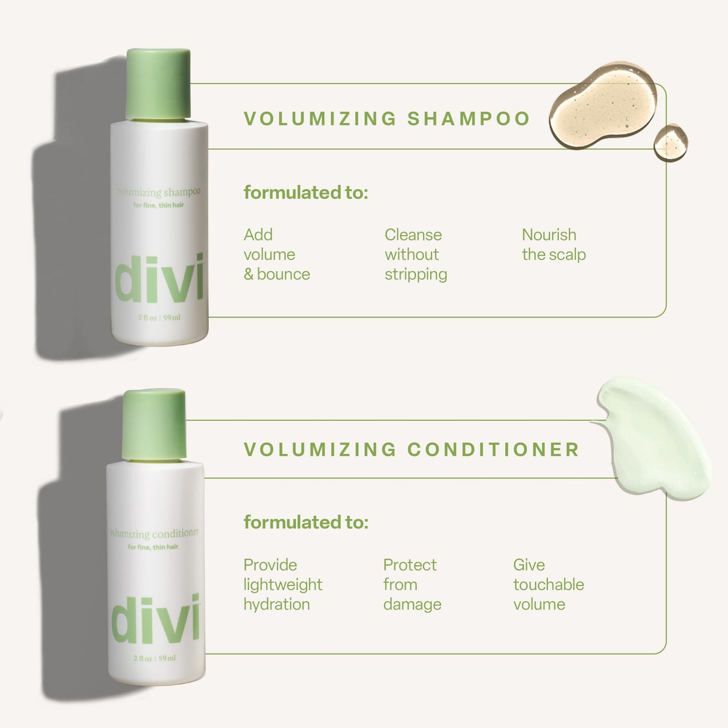 Divi Mini Volumizing Shampoo & Conditioner - Lightweight Formula for Fine Hair - Designed to Strengthen and Protect the Hair from Damage - Travel Size, 2oz