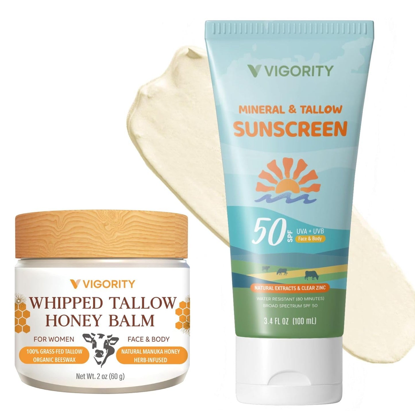 Beef Tallow Sunscreen with Clear Zinc: Non-Toxic SPF 30 Sunscreen for Face & Body, Natural Sunblock with Nourishing Tallow & Botanical Extracts (SPF50 & Tallow)