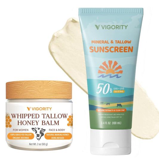 Beef Tallow Sunscreen with Clear Zinc: Non-Toxic SPF 30 Sunscreen for Face & Body, Natural Sunblock with Nourishing Tallow & Botanical Extracts (SPF50 & Tallow)