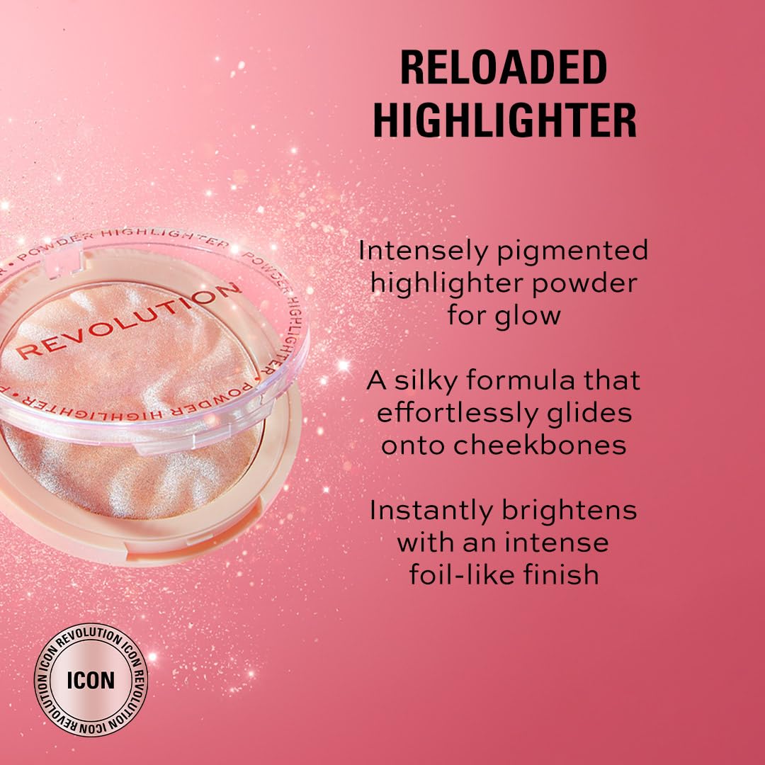 Revolution, Reloaded Pressed Powder Highlighter, Intensely Pigmented for a High-Impact Dewy Finish, Dare to Divulge, 0.22 oz