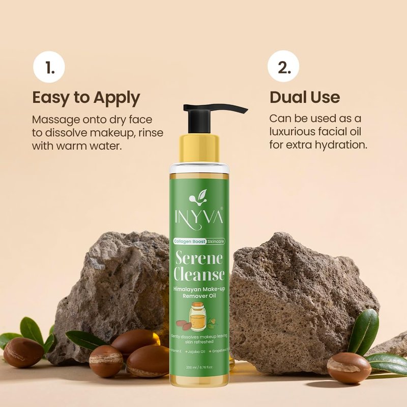 INYVA Serene Cleanse: Himalayan Makeup Remover Oil | Pore Cleansing & Nourishing Formula | With Vitamin E, Jojoba & Grapeseed Oils | Vegan & Cruelty-Free (6.7 Oz)