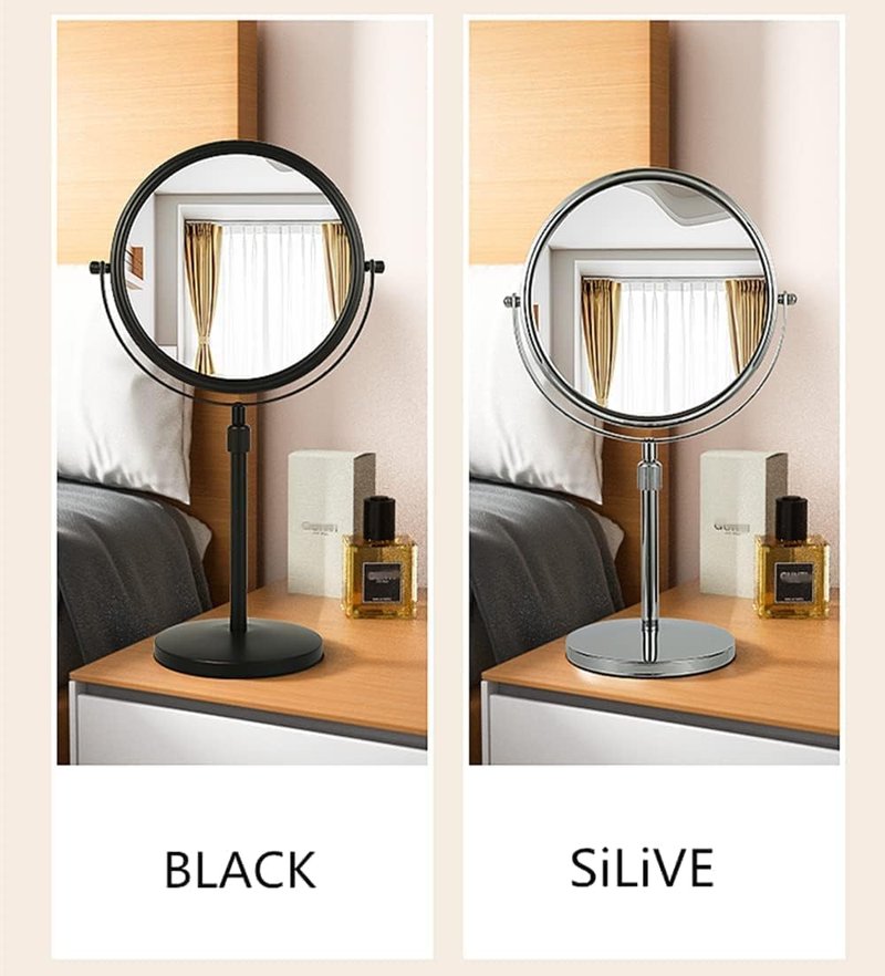 Height Adjustable Makeup Mirror - 8-Inch Double-Sided 7X Magnification | Black Round Tabletop Design