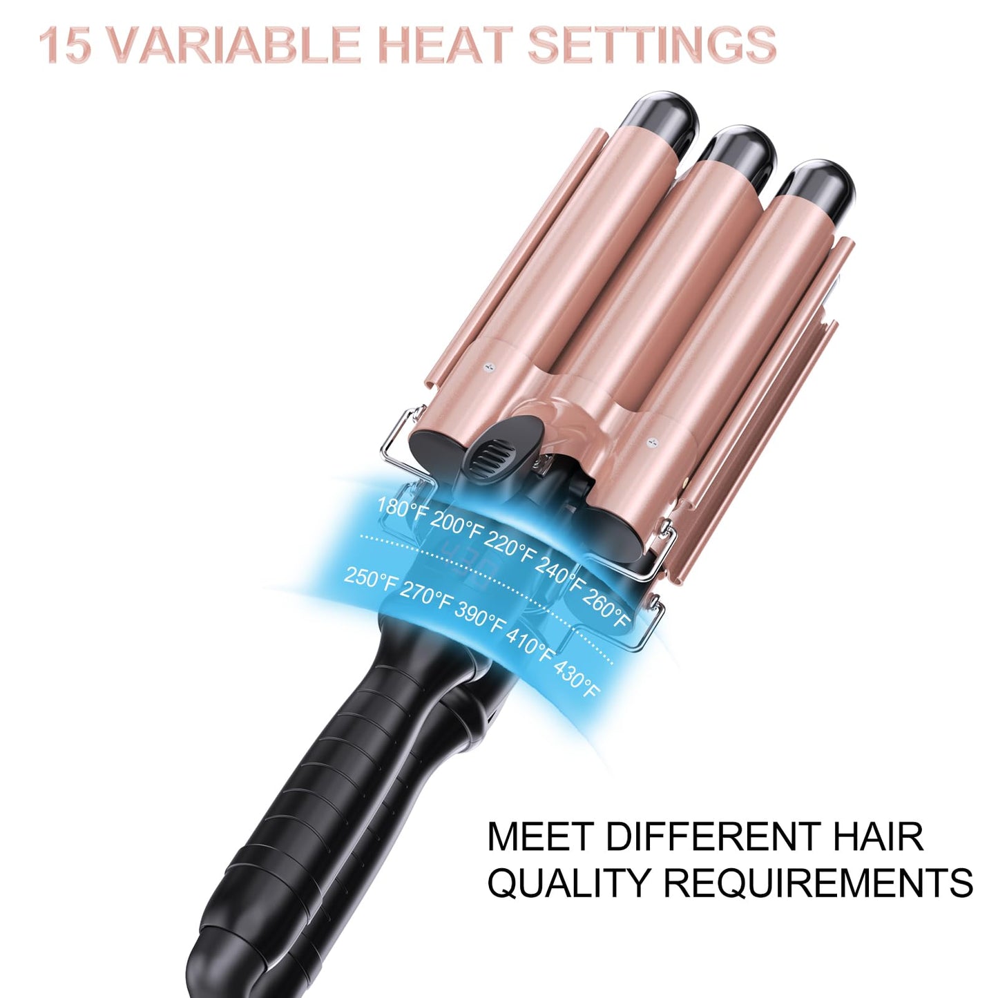 kuwa Crimper Hair Tool,3 Barrel Curling Iron,hairCrimper for Women,Hair Waver with LCD Temperature Display,Long-Lasting Natural Tight Waves