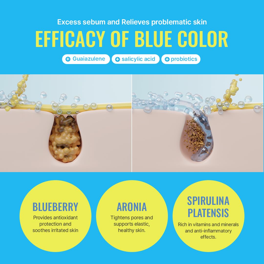TOVEGAN Blue Balancing Foam Cleanser | Acne-Relief Face Wash | Soft Dense Microbubble Foam | Blue Food Complex | Gentle Daily Cleanser 5.07 fl oz