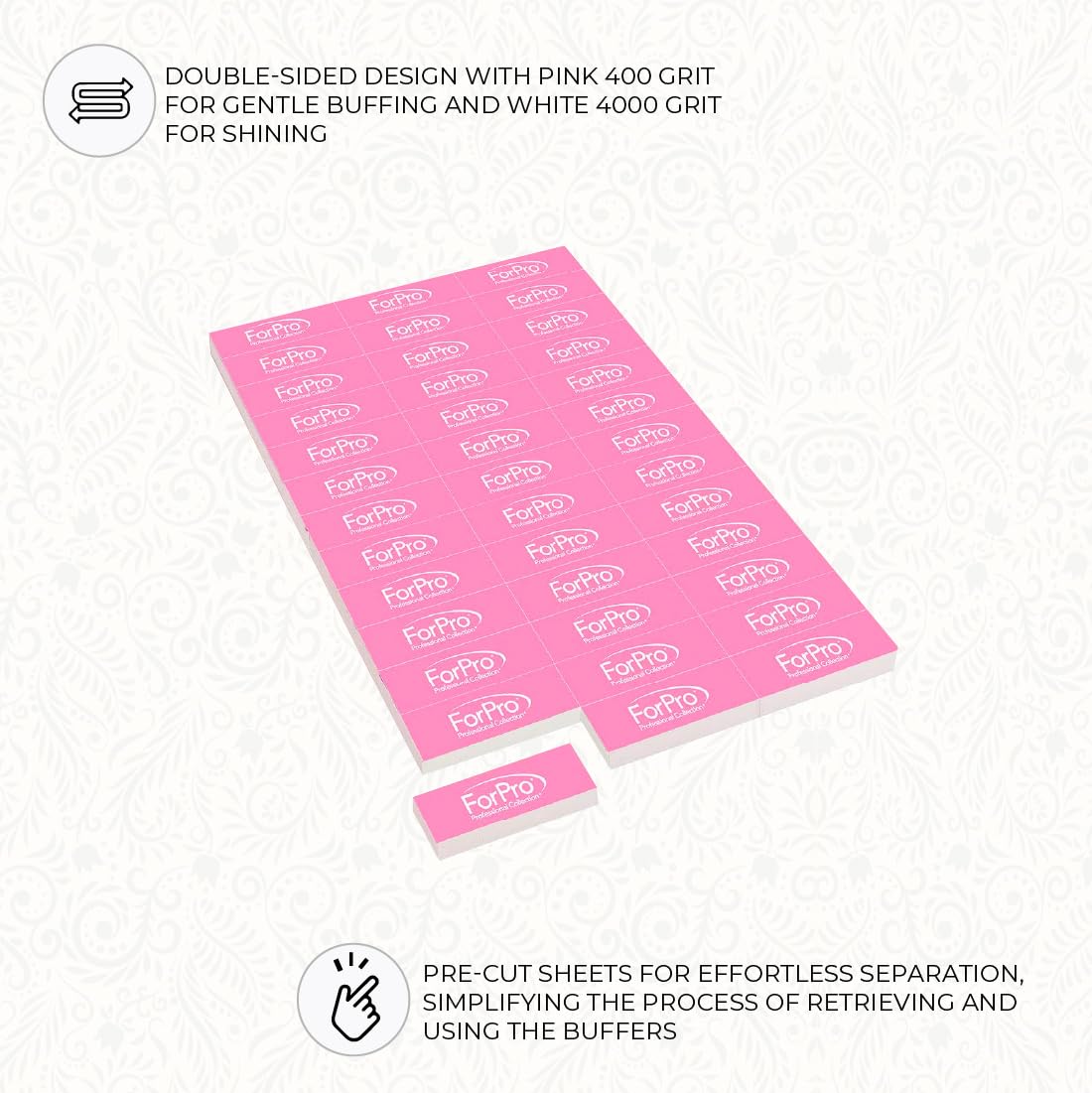 Sparkle Mini Buffer Sheets - Pre-Cut Double-Sided Nail Buffers, 39-Count Pack of 6, 400/4000 Grit, Pink & White