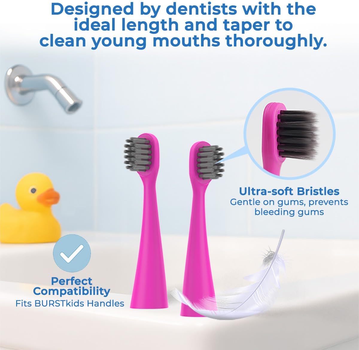 Toothbrush Replacement Heads for Burst Kids Electric Toothbrush - Ultra-Soft Bristles & Dust Cover Caps | 6 Pack (Pink)