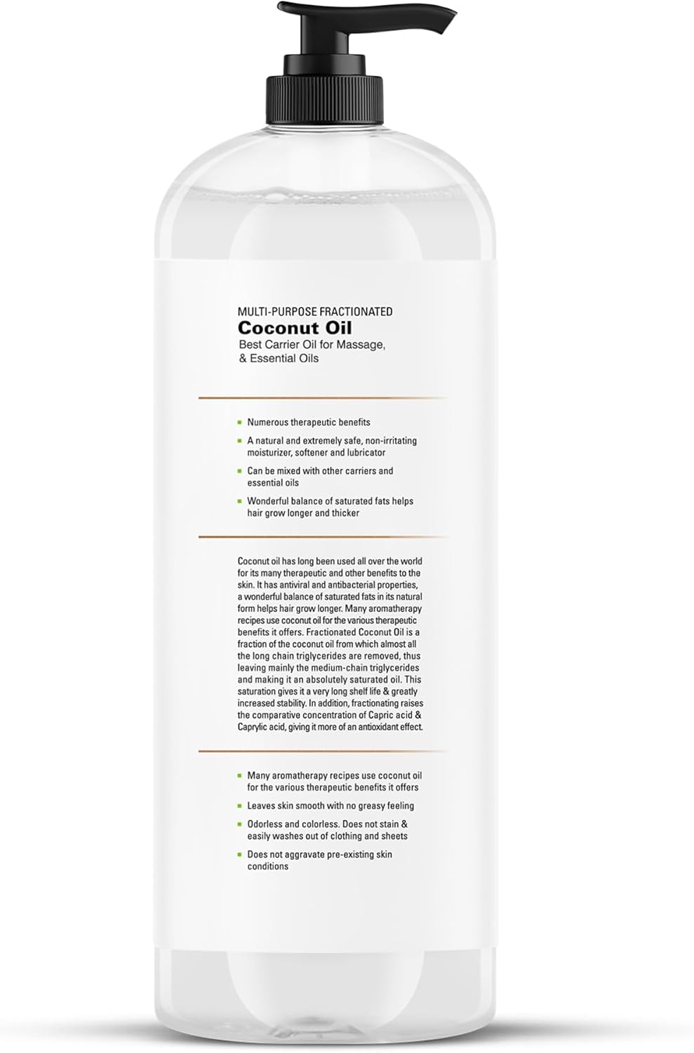 Fractionated Coconut Oil for Relaxing Massage | Moisturizer for Skin, Hair & Lips - 16 fl oz