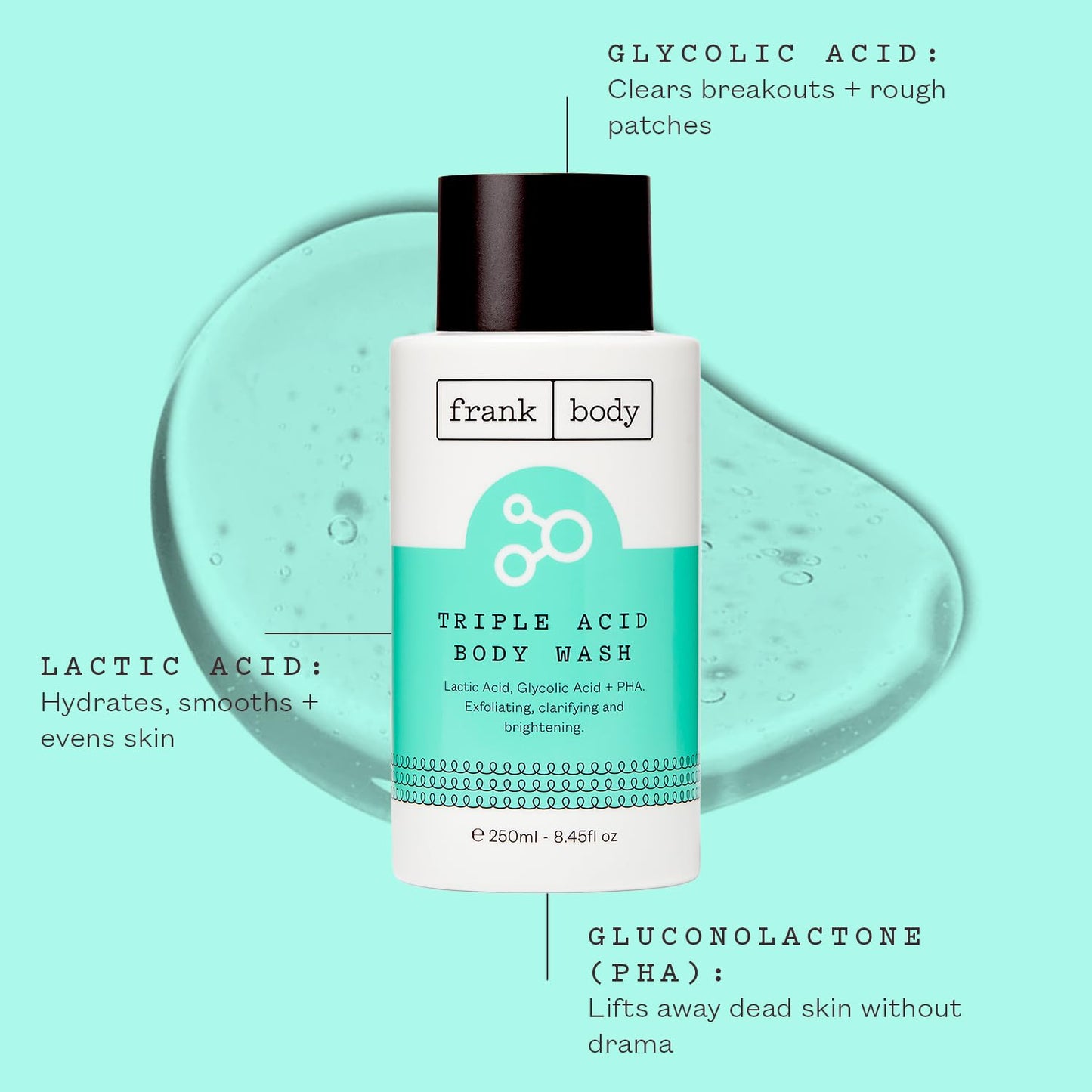 Triple Acid Body Wash - Exfoliating Cleanser for Body Acne & KP Bumps | Vegan Rosemary Spa Scent | 250ml/8.45 fl oz