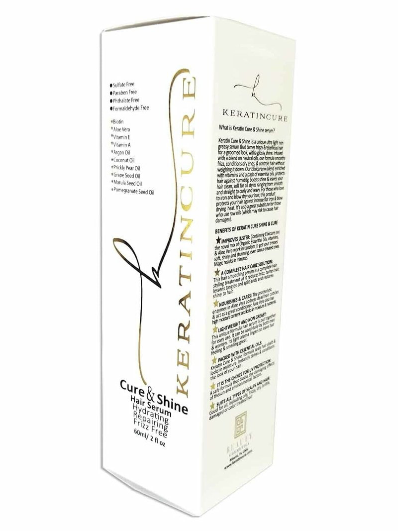 Keratin Cure Hair Serum - Anti-Frizz, Shine & Heat Protectant with Argan, Marula & Coconut Oil | Lightweight Leave-In Treatment for Straight, Wavy & Curly Hair | Men, Women & Kids