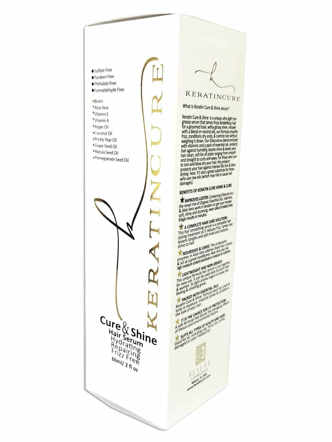Keratin Cure Hair Serum - Anti-Frizz, Shine & Heat Protectant with Argan, Marula & Coconut Oil | Lightweight Leave-In Treatment for Straight, Wavy & Curly Hair | Men, Women & Kids