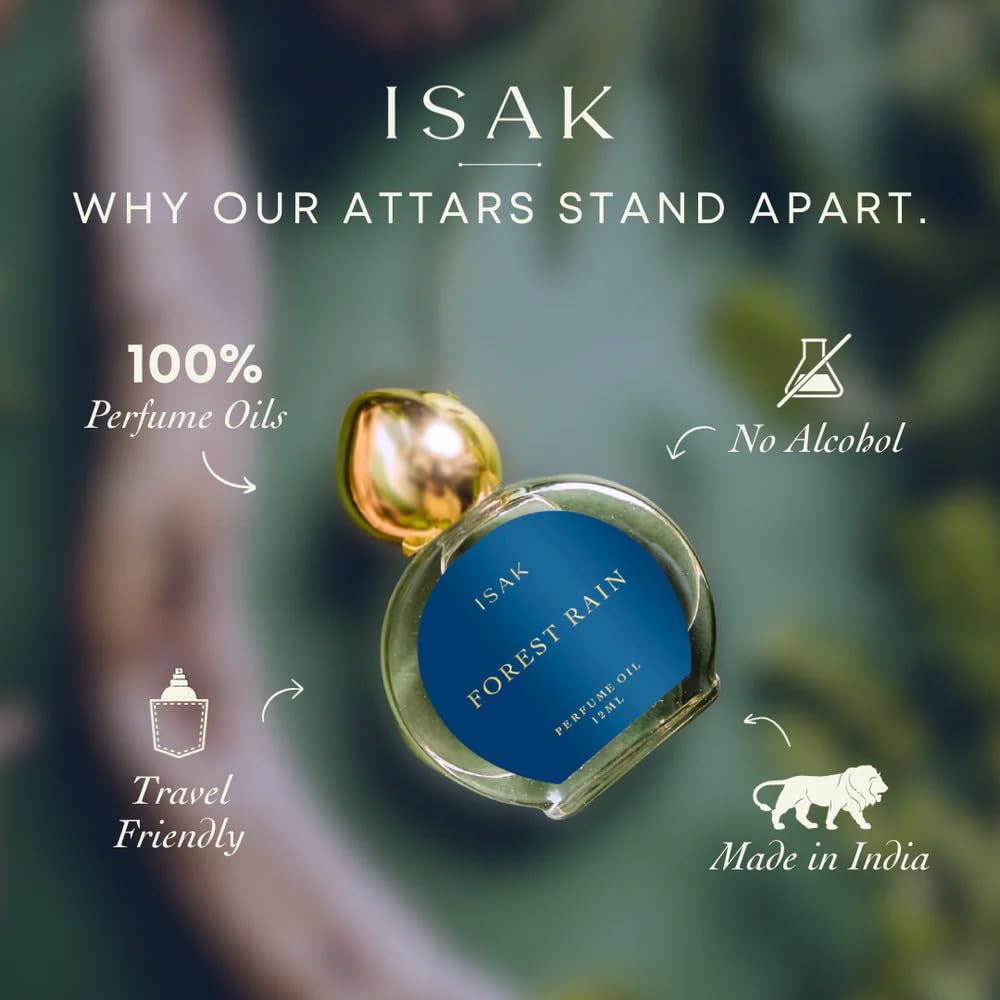 ISAK Forest Rain Attar 12ml Premium Alcohol-Free Roll-On Perfume Oil, Unisex Long-Lasting Fragrance for Men & Women, 8-10 Hours Earthen Scent of Rain