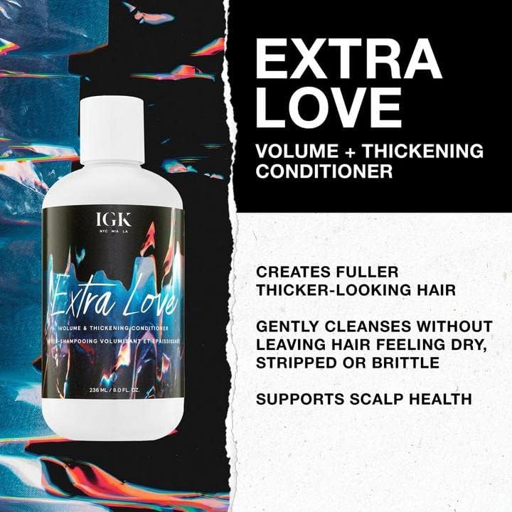 IGK EXTRA LOVE Volume & Thickening Shampoo & Conditioner Set - Vegan, Cruelty-Free, 8 oz (Pack of 2) | Boost Volume & Balance Scalp