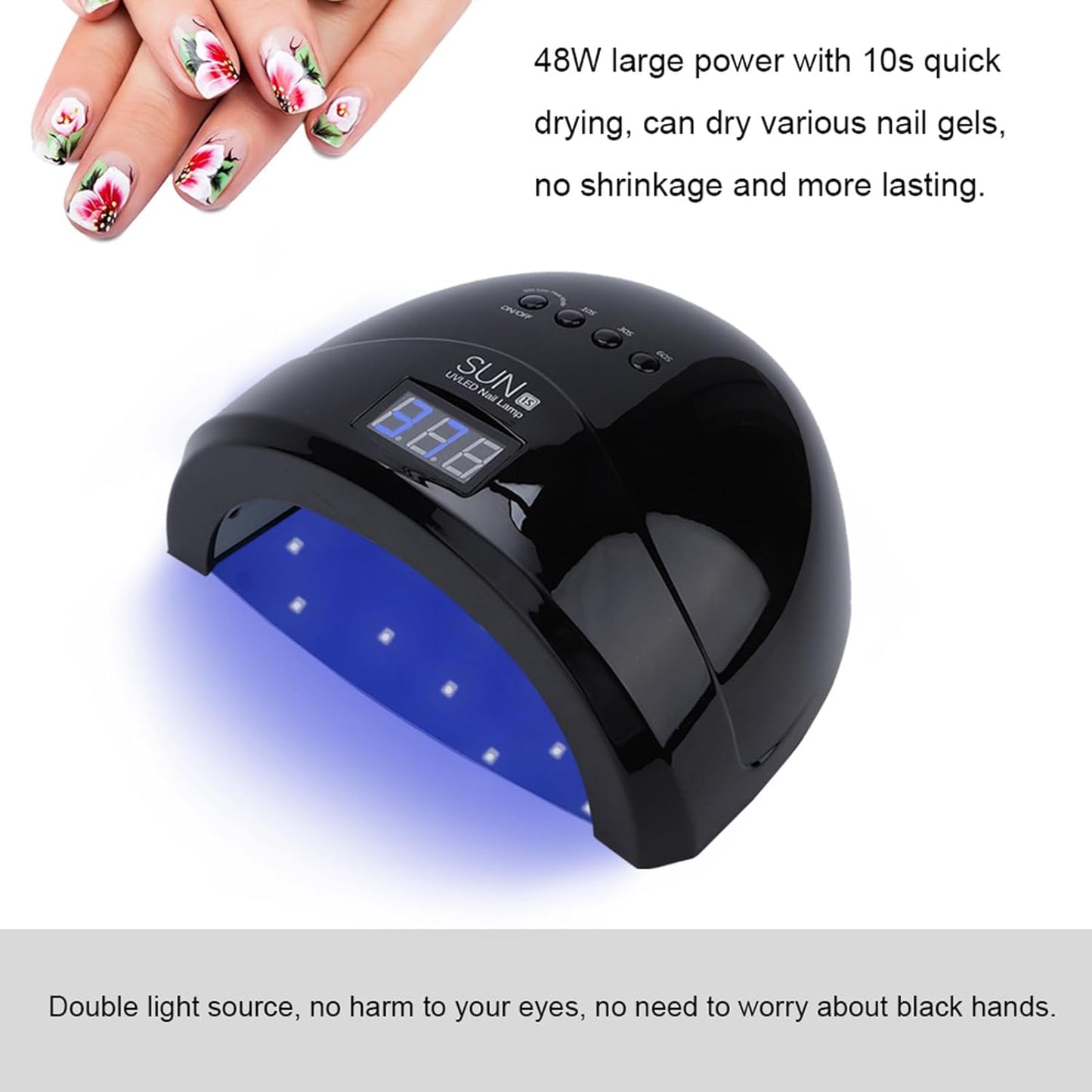 48W LED Nail Dryer - Gel Polish Curing Lamp for Manicure & Pedicure with US Plug