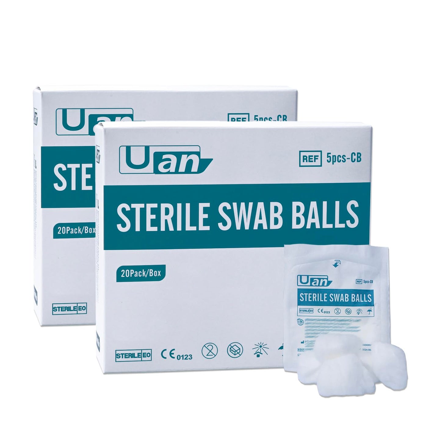Cotton Sterile Wound Care Swabs - Individually Packaged, Sterilized (Cotton Balls (S) (5pcs/Pack)), 2 Box