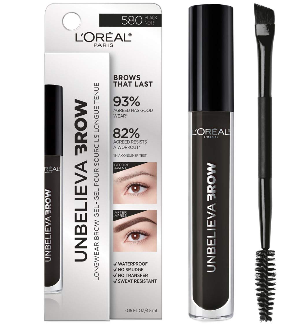 L'Oreal Paris Unbelieva-Brow Waterproof Tinted Brow Gel - Smudge-Resistant, Quick Drying, Black, 0.15 fl. oz.