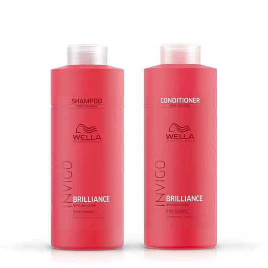 Wella Professionals Invigo Brilliance Shampoo + Conditioner Set, for Fine Normal Colored Hair, Color Protecting & Color Vibrancy, Liter Sizes