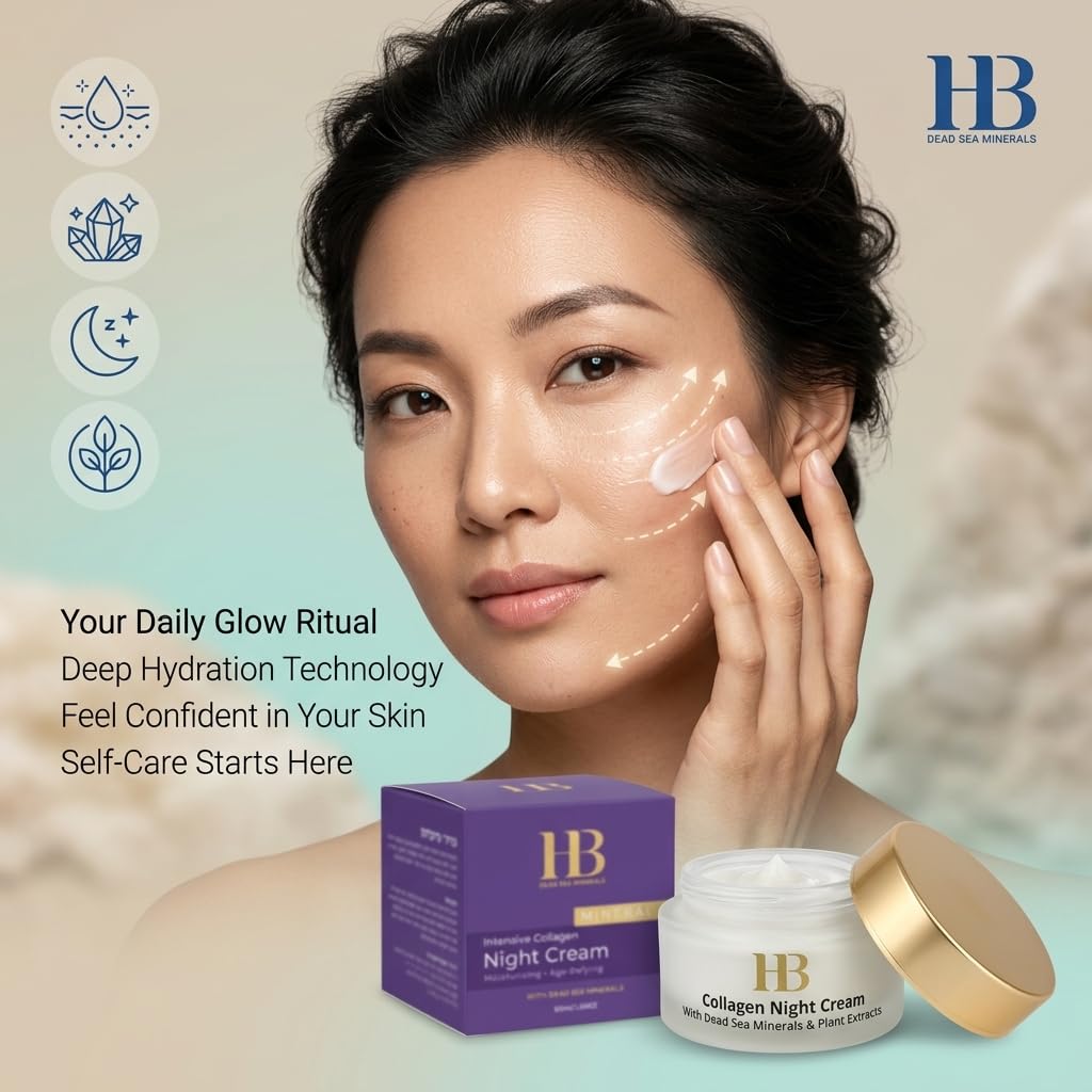 H&B HB Intensive Collagen Night Cream with Dead Sea Minerals – Anti-Aging Night Cream for Women with Aloe, Vitamin C and E & Botanical Oils – Deep Hydrating Facial Moisturizer 50ml.
