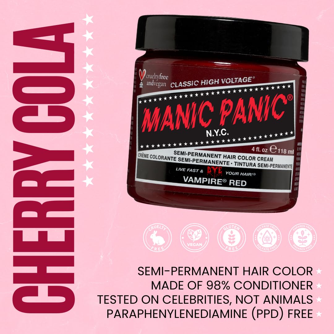 MANIC PANIC Classic Vampire Red Semi Permanent Hair Color - Deep Blood Red Hair Dye for Women & Men That Lasts 4-6 Weeks - Vegan, Ammonia & Cruelty-Free - Create & Mix Custom Shades (4oz / 3pk)