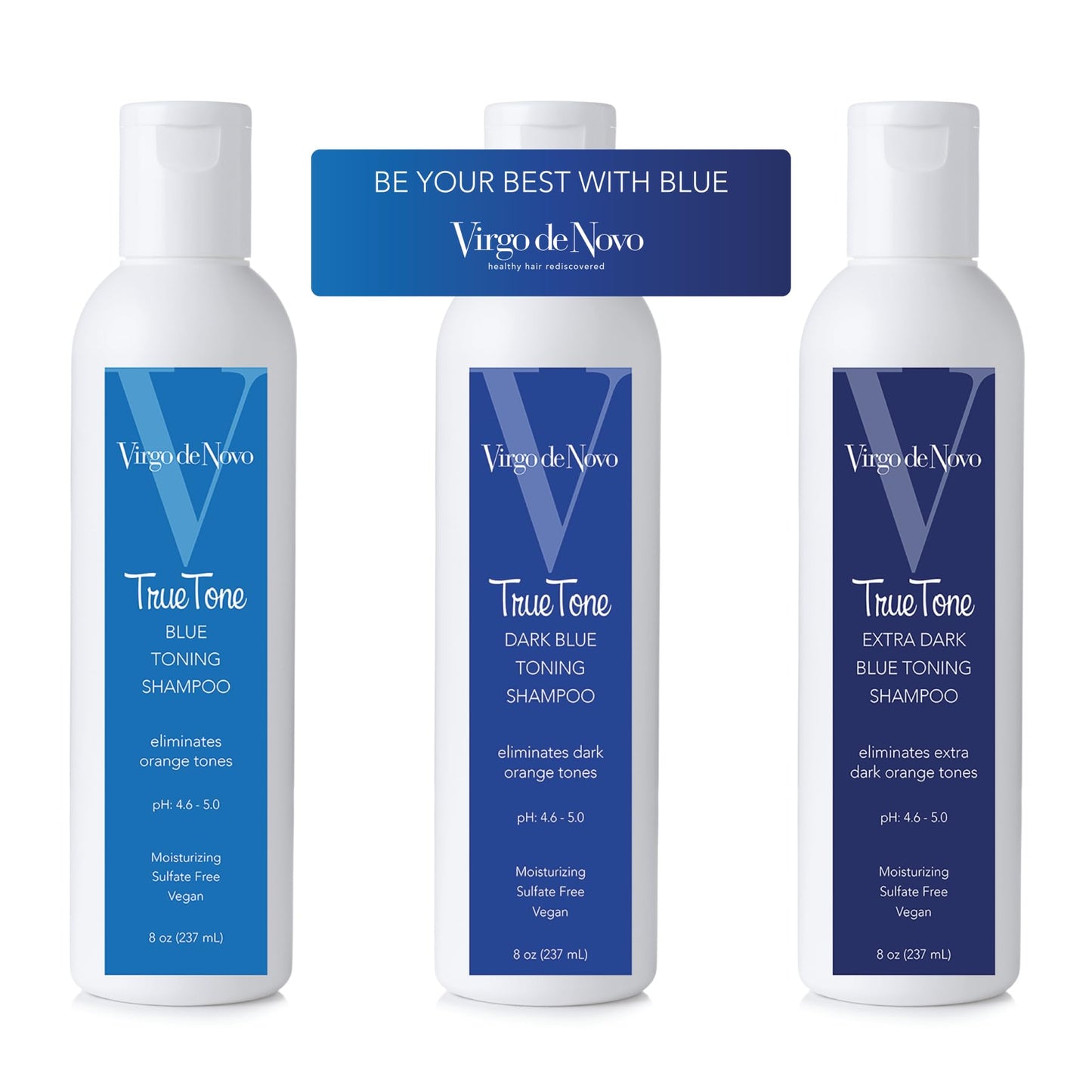 Virgo De Novo Extra Dark Blue Toning Shampoo - Maximum Tone Correction - 8 oz