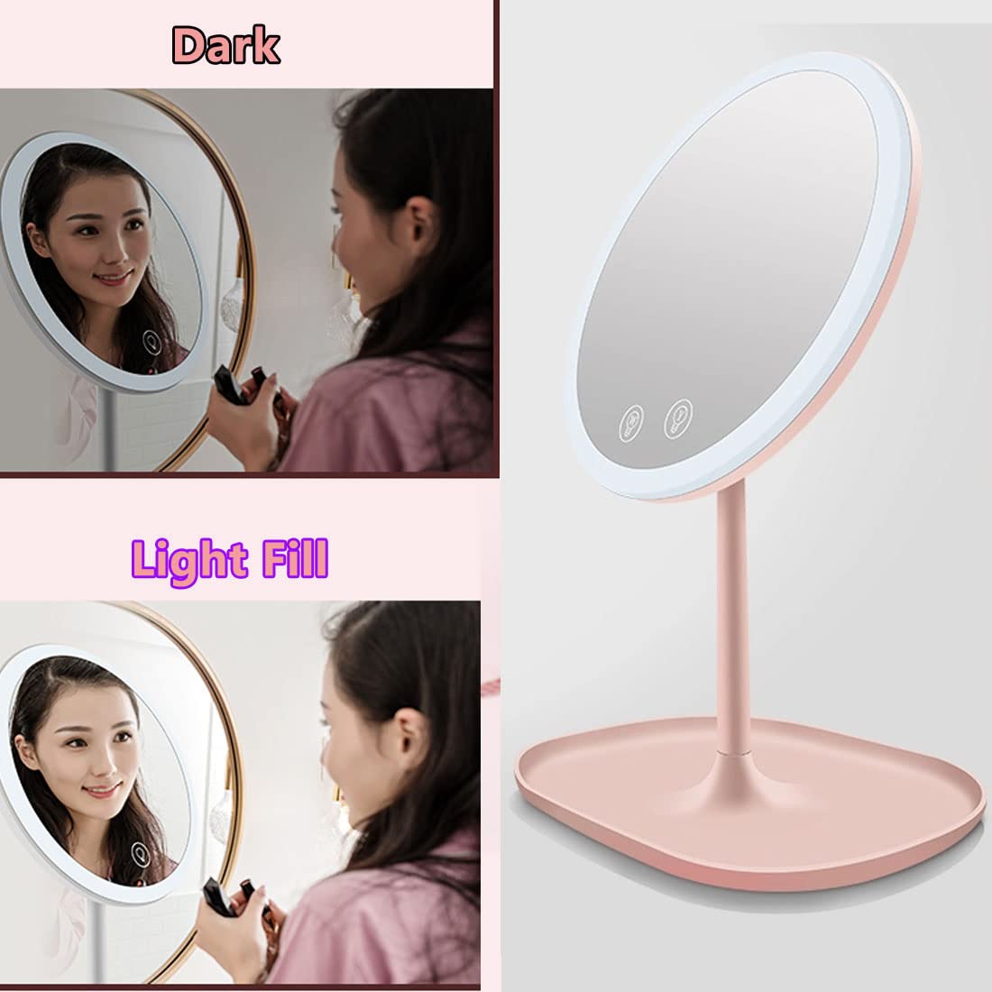 CigyYogy Travel Makeup Desk Mirror with Lights with a 5X Magnified Small Compact Mirror Handheld Pocket Purse Portable - Oblong Base - Pink - Ideal Gift for Women Girls Lady Men - Pack of 2