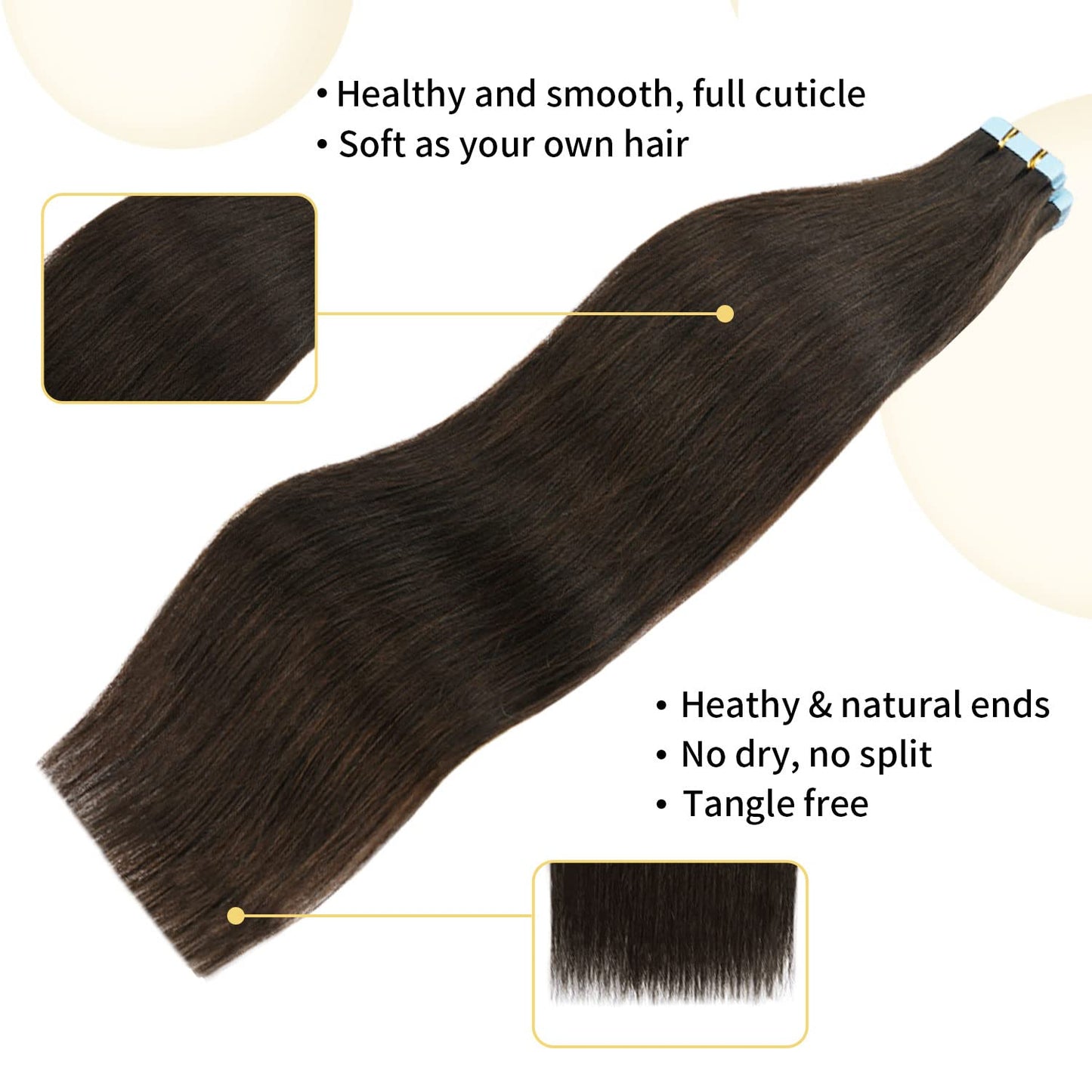 20 inch Tape in Hair Extensions Human Hair Straight Tape Hair Extensions for Women 20 Pcs/50g Seamless Skin Weft #2 Dark Brown Real Hair Extension Invisible Tape ins Human Hair