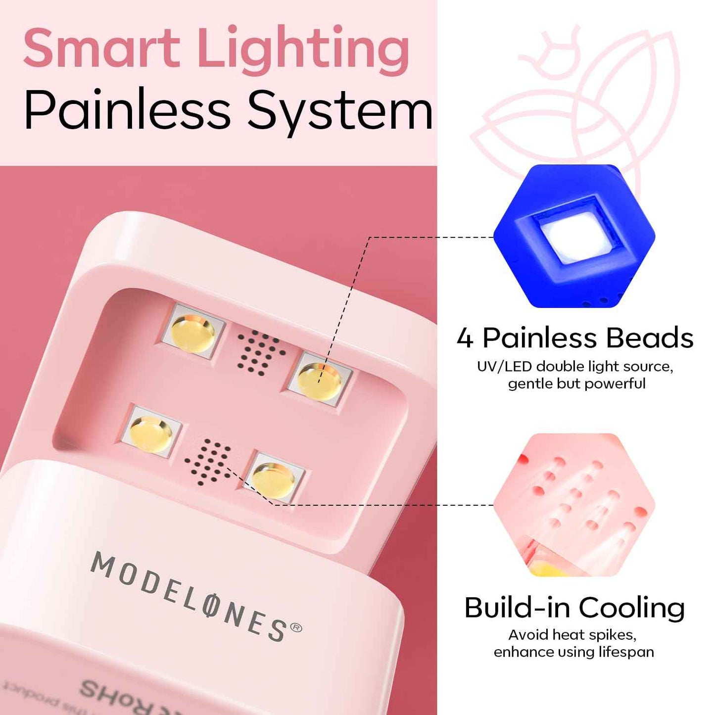 Modelones Cordless Pink UV Nail Lamp & Mini Nail Drill - Portable LED Dryer with 2 Timers for Fast Nail Extensions