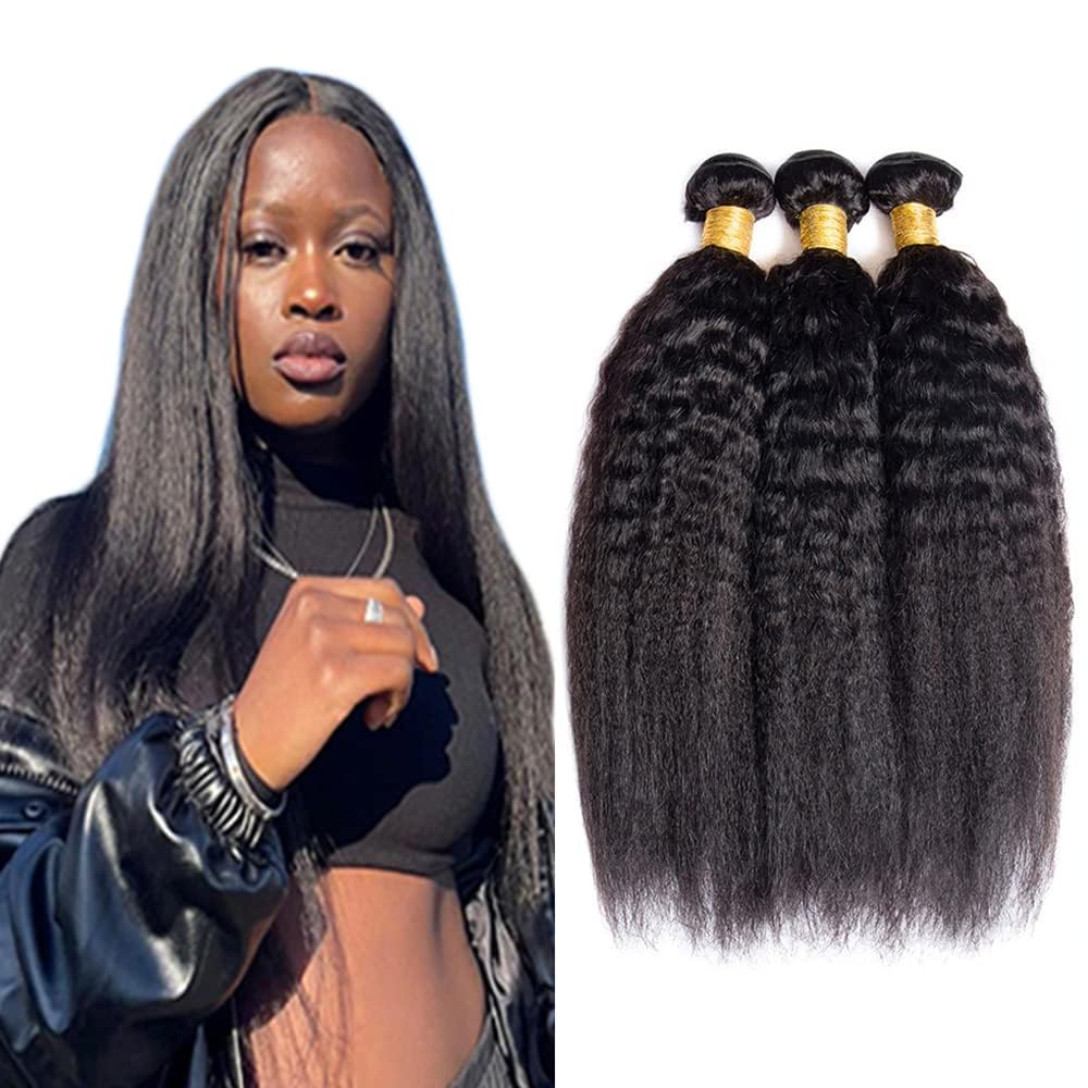 Luxvogue Bundles Human Hair 18 20 22 Inch Yaki Wave Natural Human Hair Bundles Natural Black Unprocessed Raw Brazilian Virgin Remy Quick Weave for Black Women