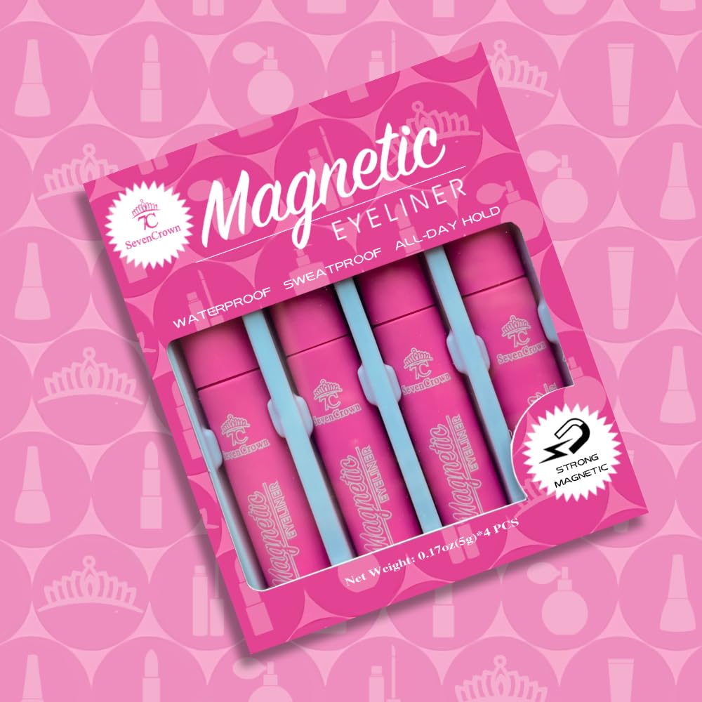 7C SEVENCROWN Eye Liner Magnetic Eyeliner Black Waterproof Liquid Eyeliner,Upgraded All-Day Hold, Sweatproof, Works Perfectly with Magnetic Eyelashes Kit - 5ml*4 Count