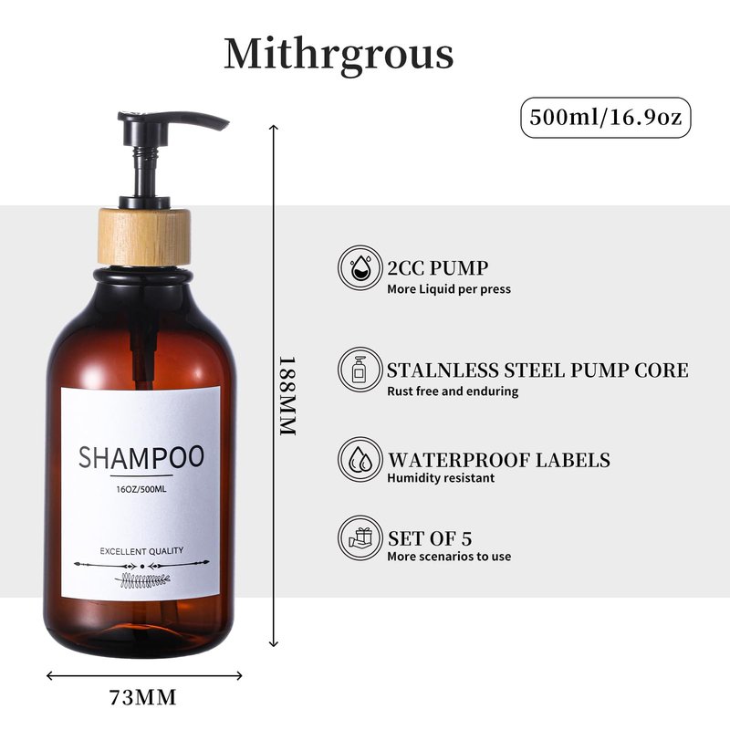 Shampoo and Conditioner Dispenser, 5Pack Refillable Dispenser Bottles,16.9oz Pump Bottles, Amber Shampoo Containers for Shower