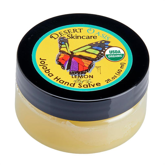 Desert Oasis Skincare | USDA Organic Lemon Hand Salve – Over 50% Jojoba Oil with Beeswax & Avocado Oil – Rich Conditioning Balm for Dry Hands, Feet & Cuticles – 2 oz (60 g)