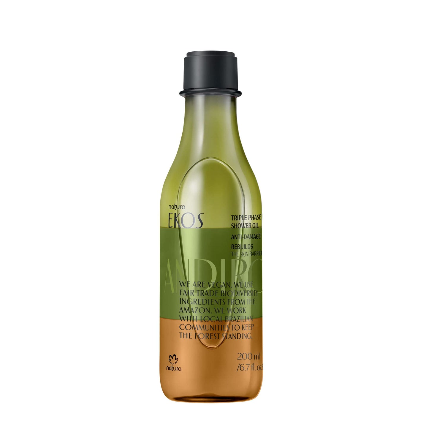 natura - Ekos Andiroba Triple Phase Shower Oil - Restorative In-Shower or Bath Body Oil - Anti-Damage - Scented - Bath Oil - Skin Moisturizer - Vegan Skin Care - Brazilian Beauty - 6.7 fl oz (200ml)