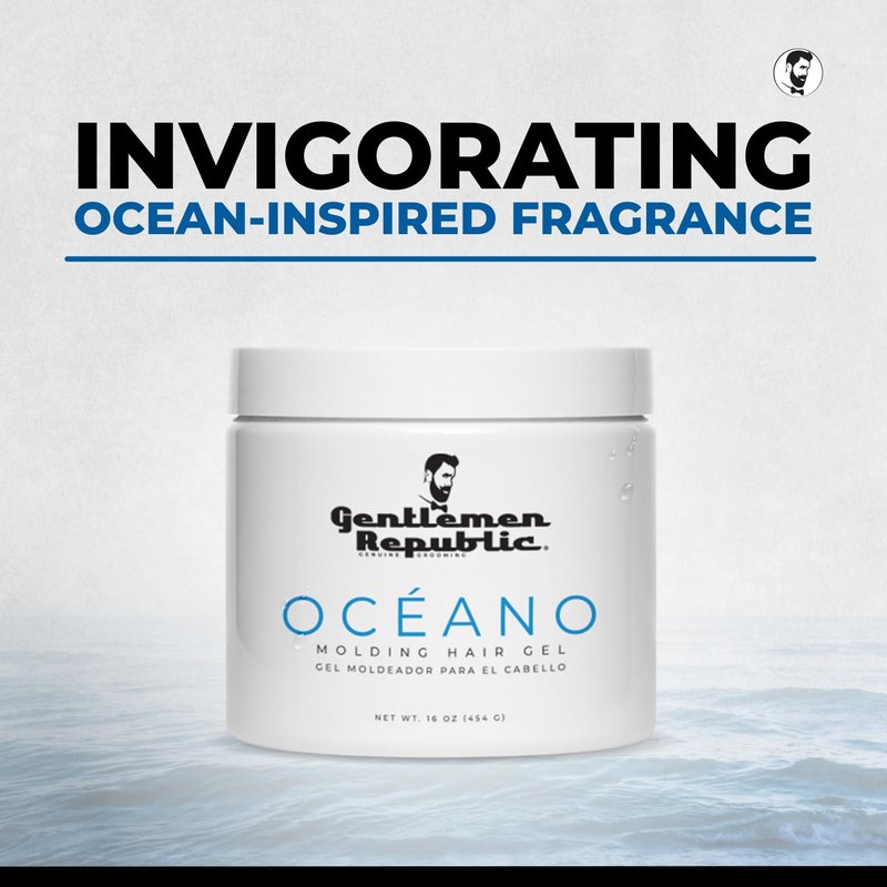 Gentlemen Republic Oceano Men's Hair Gel 16oz - Strong Touchable Hold and High Shine Styling Gel for Hair, 100% Alcohol-Free Professional Formula with Fresh Scent, Mens Hair Product Made in USA