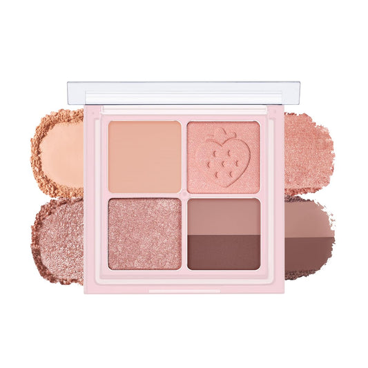 Peripera Ink Pocket Shadow Palette, Eyeshadow Quads, Creamy Formula, Blendable Matte & Shimmer Shades, Easy to Apply (008 STRAWBERRY IN MUTE, One Size)