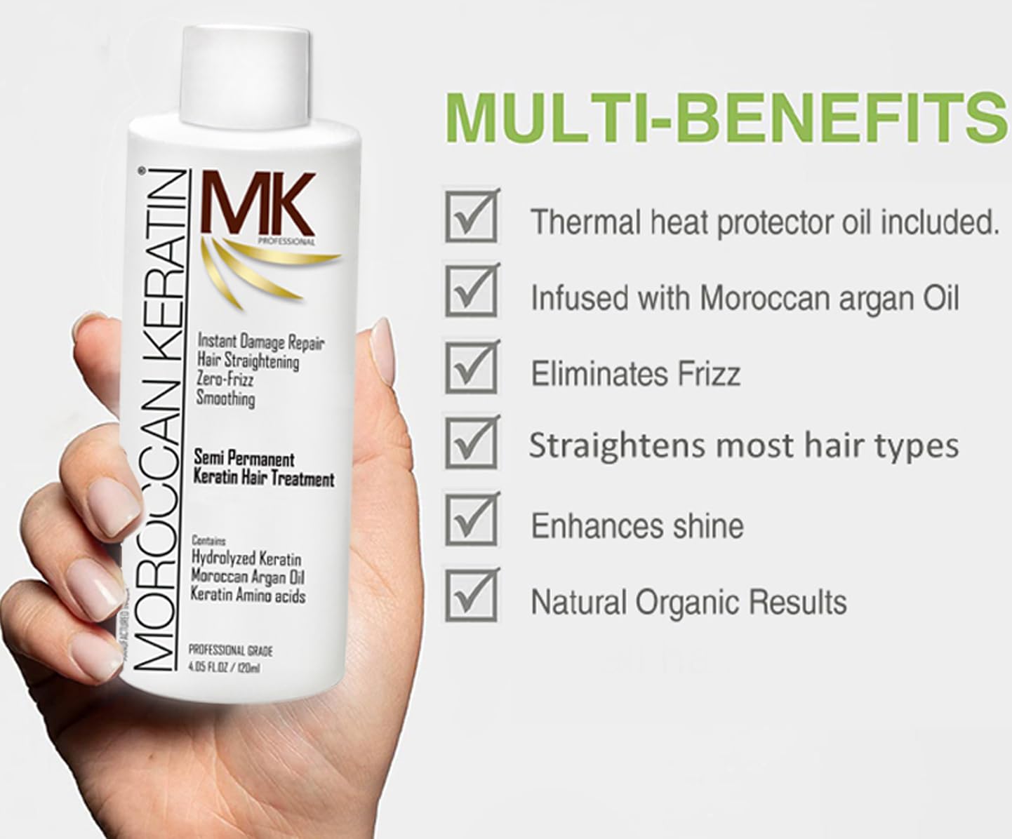 Moroccan Keratin Hair Treatment Straightening Blowout Brazilian Smoothing Professional Results Salon and Home Use , Long Lasting organic results 4-6 months 4pc Set