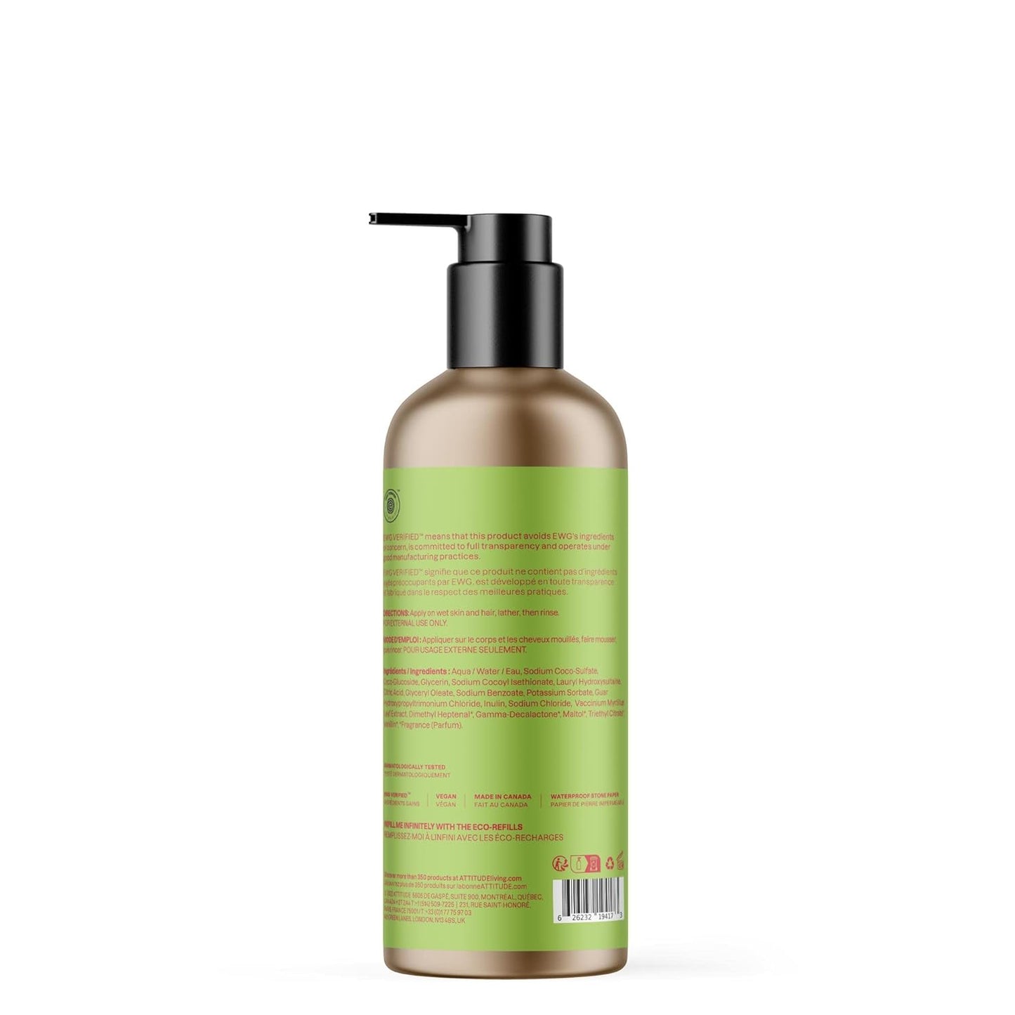 ATTITUDE Kids Shampoo & Body Wash - EWG Verified, Vegan, Plant-Based | Watermelon & Coco, 16 Fl Oz